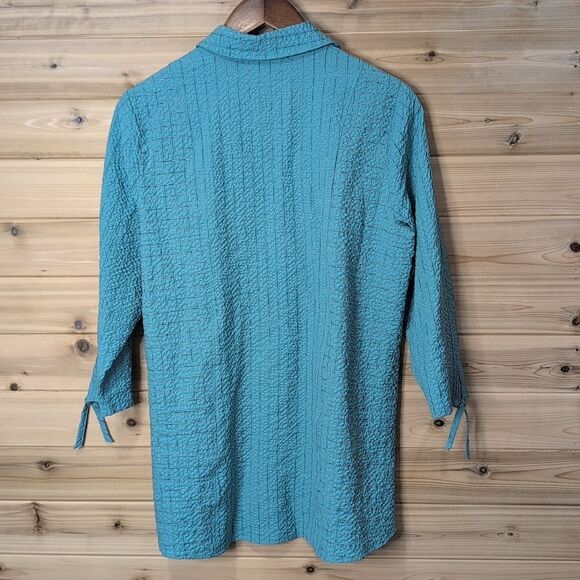 Habitat Top Womens Small Blue Button Front Art Crinkle Blouse - Picture 4 of 9